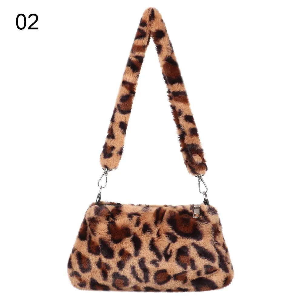 Women Leopard Plush Crossbody Bags Handbags Messenger Bags Shoulder Bags Underarm Bags