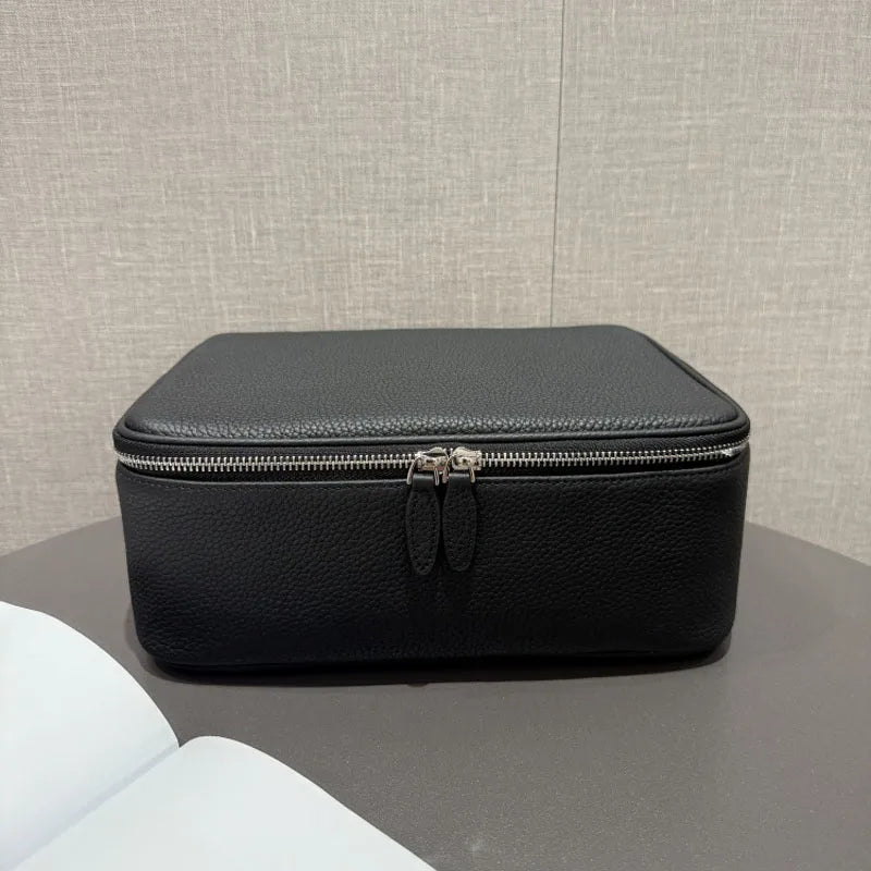 Leather large-capacity fashionable box-shaped makeup bag, portable multi-functional wash bag, simple travel cosmetic storage