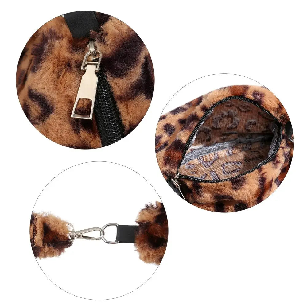 Women Leopard Plush Crossbody Bags Handbags Messenger Bags Shoulder Bags Underarm Bags