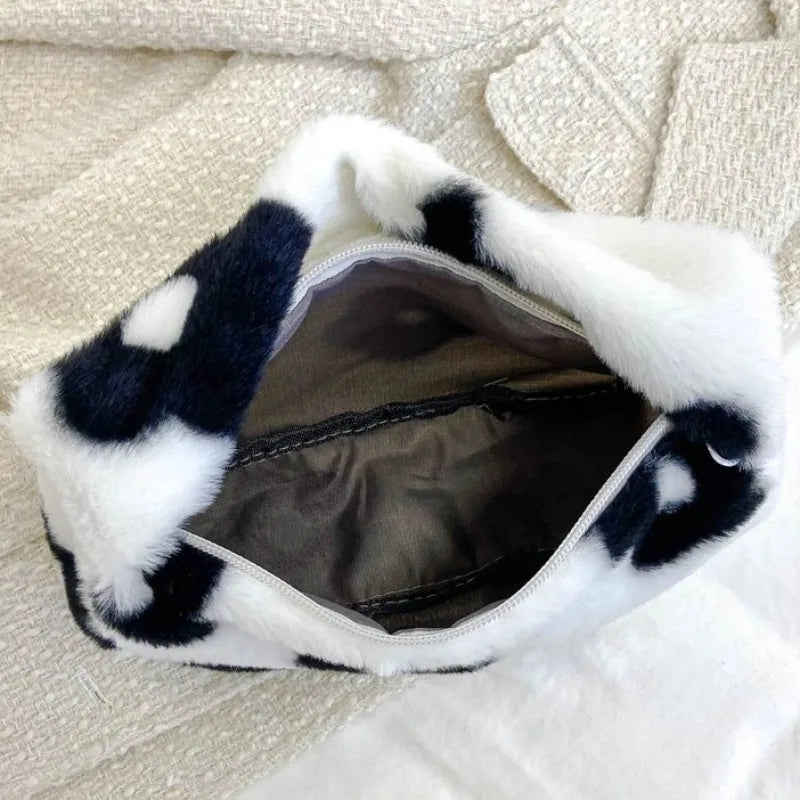 Fluffy Tote Bags Soft Plush Shoulder Underarm Bag Solid Color Purse Autumn Winter Handbag Women Lady Fashion Storage Pouch 2025