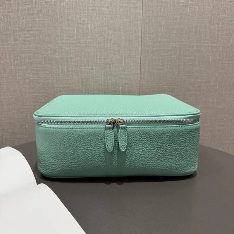 Leather large-capacity fashionable box-shaped makeup bag, portable multi-functional wash bag, simple travel cosmetic storage