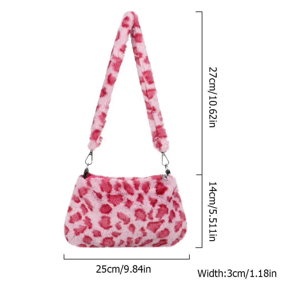 Women Leopard Plush Crossbody Bags Handbags Messenger Bags Shoulder Bags Underarm Bags
