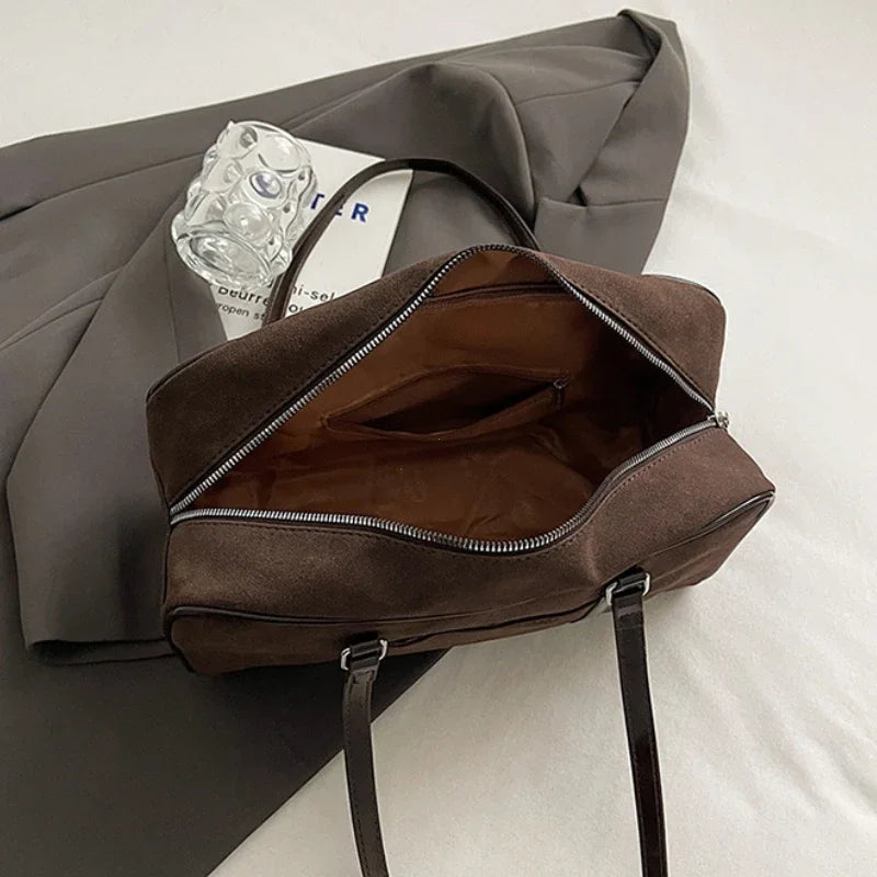 Casual Large Capaci Suede Bag Women 2025 New Autumn and Winter Retro Brown Commuter Shoulder Bag Pillow Bag Purses and Handbags